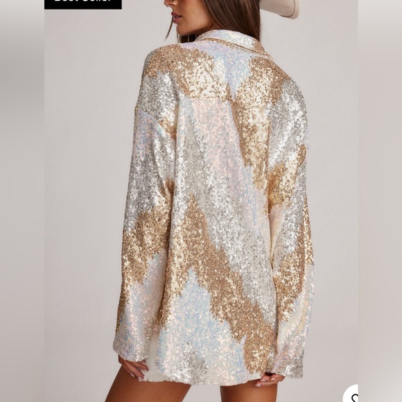 Genevieve Multi Sequin Button Up Shirt - Picture 4 of 6